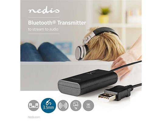 Audio vysílač pro sluchátka Bluetooth NEDIS BTTR050BK