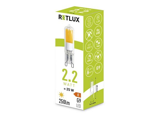 Žárovka LED G9 2,2W bílá teplá RETLUX RLL 455