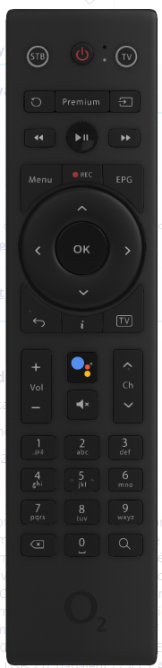 Bluetooth podsvícený dálkový ovladač k O2 TV Boxu, Rok 2023