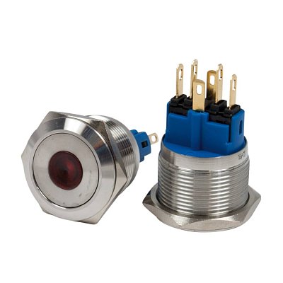 Antivandal spínač, podsvětlení červené, 2póly, OFF-(ON)/ON-(OFF), 5A/250V