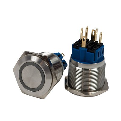 Antivandal spínač, podsvětlení zelené, 2póly, OFF-ON/ON-OFF, 5A/250V