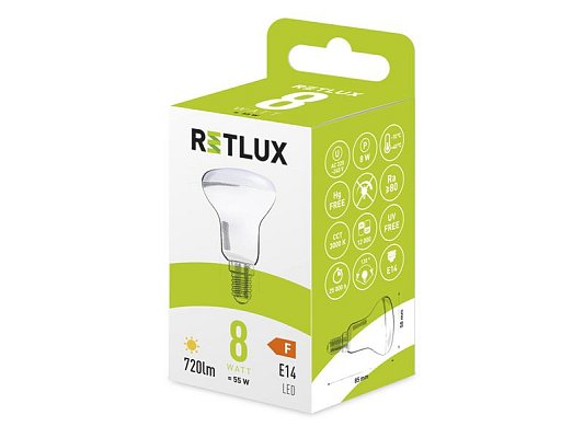 Žárovka LED E14 8W R50 SPOT bílá teplá RETLUX RLL 451