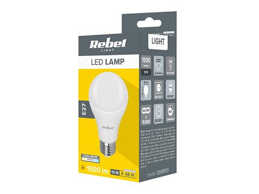 Žárovka LED E27 12W A60 REBEL bílá studená ZAR0513