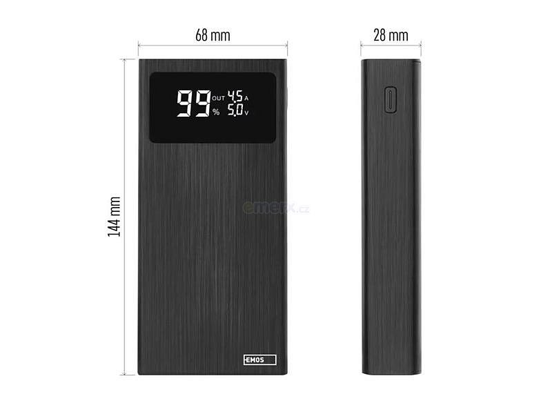 PowerBank EMOS BetaQ 20, 20 000 mAh, 22,5 W, černá