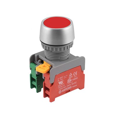 Tlačítkový spínač, 2 póly, ON-(ON), 3A/230V, červený, včetně kontaktních prvků 