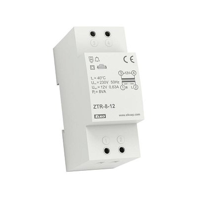 Zvonkový transformátor na DIN lištu 8VA, 12V/0,67A AC