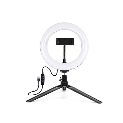 LED kroužková lampa s držákem telefonu