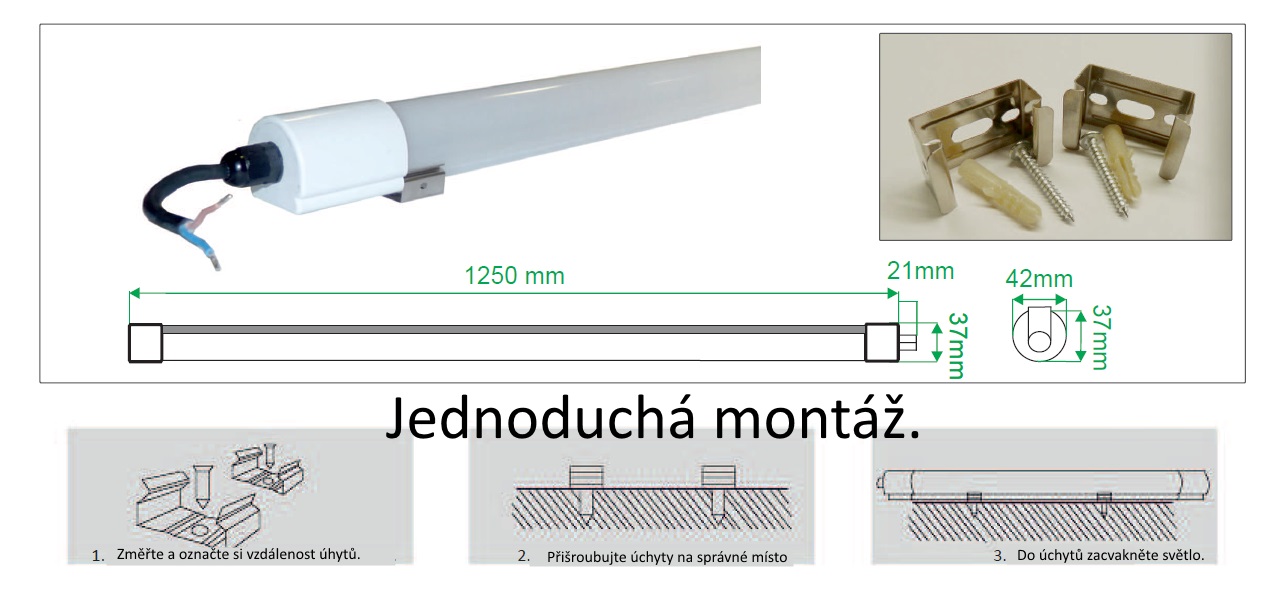LED svítidlo pod kuchyňskou linku 1,25m 230V 3600 lm IP65. Denní bílá