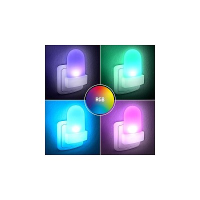 noční LED RGB světélko se světelným sensorem, volitelná barva světla, 230V 