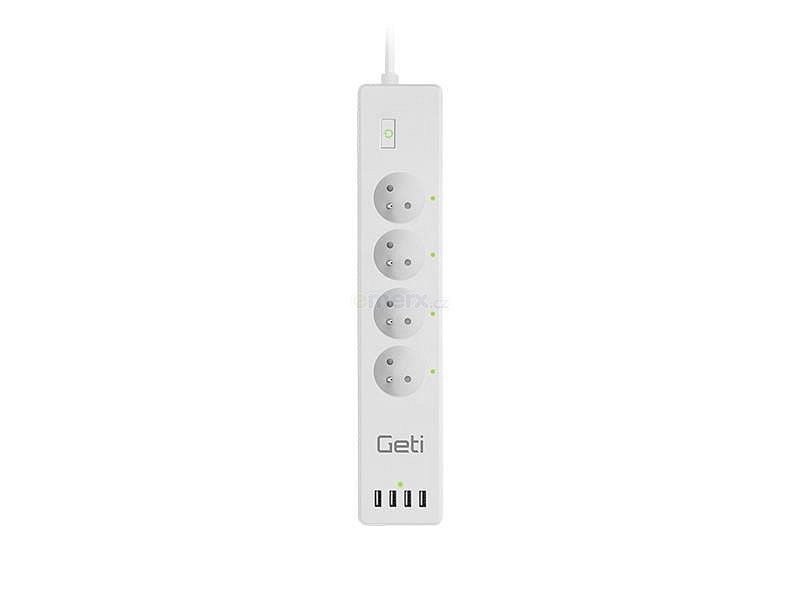 Prodlužovací přívod Smart GETI GSS04, 4 zásuvky, 4x USB, Tuya