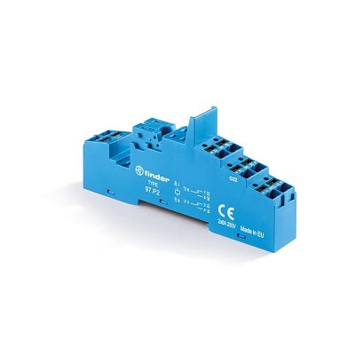 Patice s bezšroubovými svorkami pro relé FINDER řady 46.52 k upevnění na DIN-lištu.