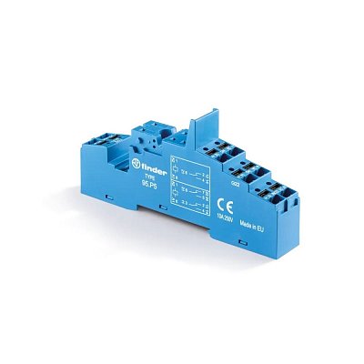 Patice s bezšroubovými svorkami pro relé FINDER řady 40.51, 40.52, 40.61 a 40.62 k upevnění na DIN-lištu.