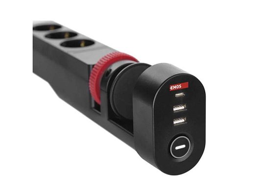 Prodlužovací přívod 3 zásuvky 1,5m EMOS P1311PD,uchycení na stůl,USB,vypínač