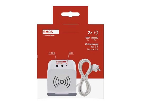 Prodlužovací kabel EMOS P0212CQ s bezdrátovou nabíječkou