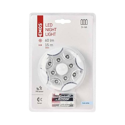LED světlo s pohybovým čidlem na 3× AA, 60lm, 8x LED 