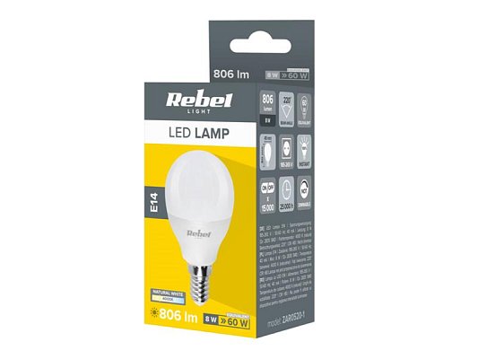 Žárovka LED E14 8W G45 REBEL bílá přírodní ZAR0520-1