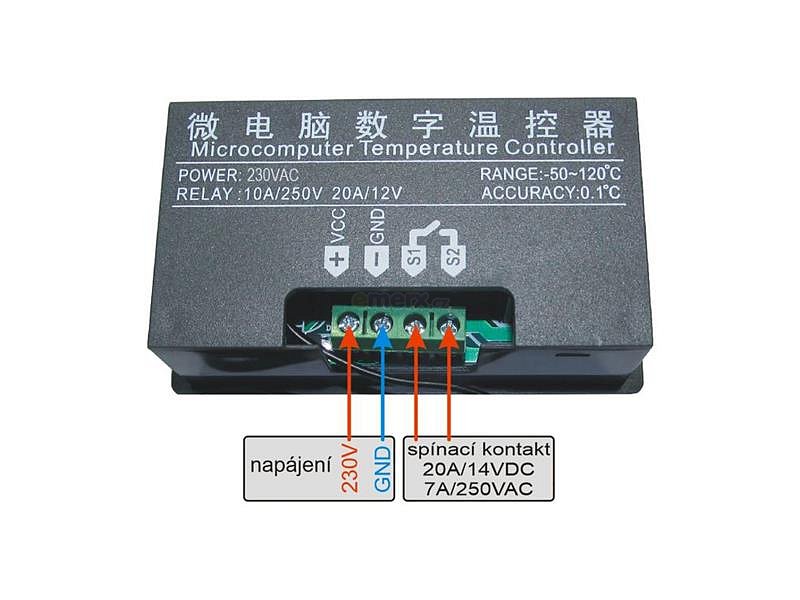 Digitální termostat W3230, -55 až 120°C, napájení 230VAC