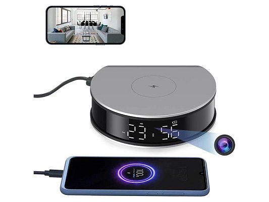 Skrytá IP kamera ve stolních hodinách CEL-TEC Base WR WiFi