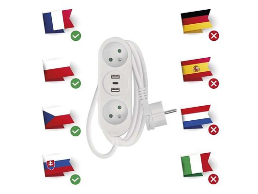 Prodlužovací přívod 2 zásuvky 1,4m EMOS P0211E USB