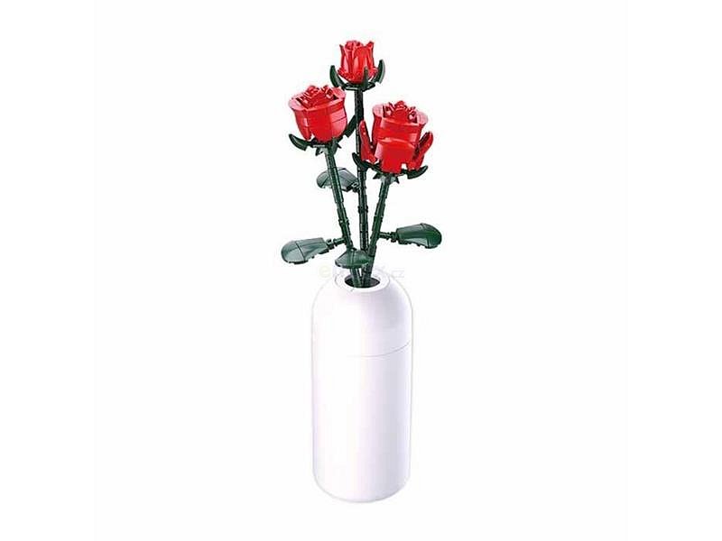 Stavebnice SLUBAN Flowers Červená růže ve váze