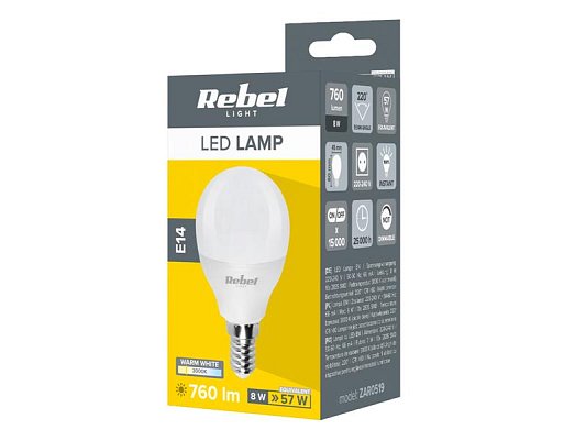Žárovka LED E14 8W A45 REBEL bílá teplá ZAR0519