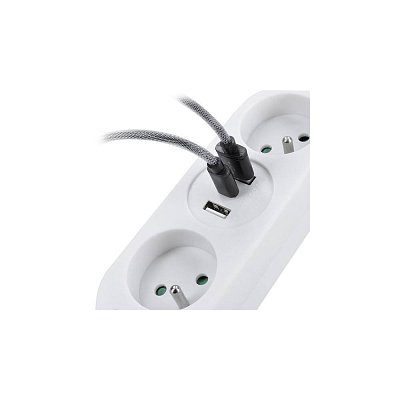 Prodlužovací přívod, 2z + USB A+C 17W, cestovní prodlužovací přívod 1.5m, bílý