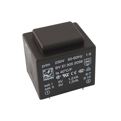 EI 30/18; 2x9V/0,167A; 3VA; 230V; 32,5x27,5x29,5mm; do DPS
