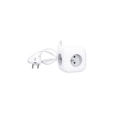 3z + USB A+C prodlužovací přívod - kostka, kabel 2m, 3 x 1mm2, bílý, vypínač