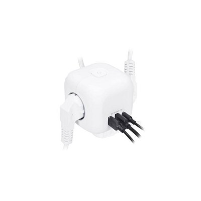 3z + USB A+C prodlužovací přívod - kostka, kabel 2m, 3 x 1mm2, bílý, vypínač