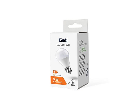 Žárovka LED E27 9W A60 bílá teplá GETI