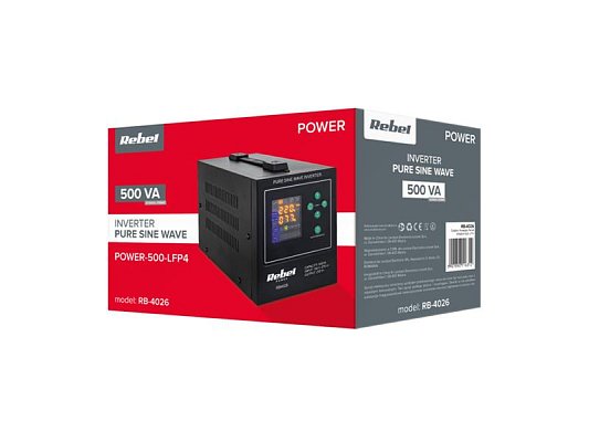 Zdroj záložní REBEL POWER-500-LFP4 12V 230V 500VA 300W Black