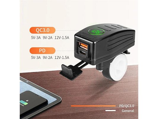 Nabíječka USB STU 34707 s voltmetrem na motocykl