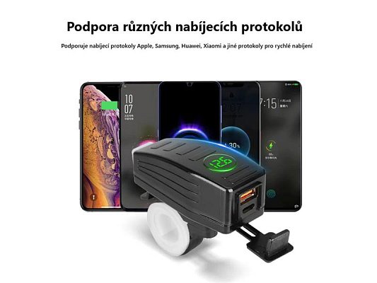 Nabíječka USB STU 34707 s voltmetrem na motocykl