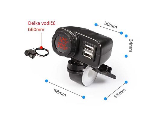 Nabíječka USB STU 34708 s voltmetrem na motocykl