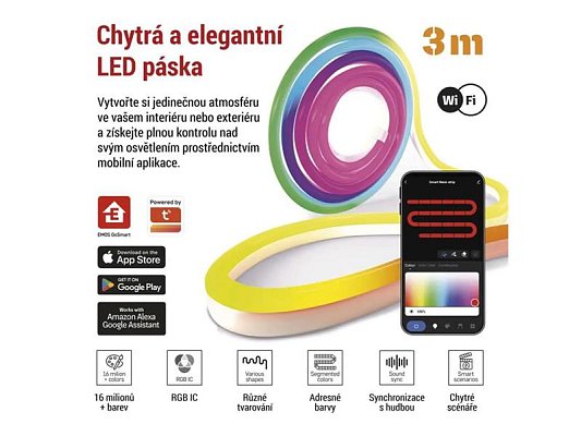 Smart LED pásek 24W RGBIC EMOS ZPW313I Neon 3m WiFi Tuya