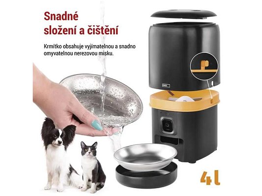 Smart automat na krmivo EMOS Pet Care s kamerou, 4 l, černý, Wi-Fi Tuya