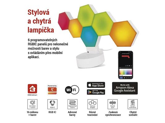 Smart stolní lampa EMOS ZIW426R Hexagon WiFi Tuya