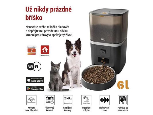Smart automat na krmivo EMOS Pet Care s kamerou, 6 l, černý, Wi-Fi Tuya