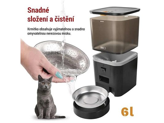 Smart automat na krmivo EMOS Pet Care s kamerou, 6 l, černý, Wi-Fi Tuya
