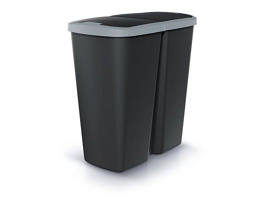 Koš odpadkový COMPACTA Q DUO černá se světle šedým víkem 45l
