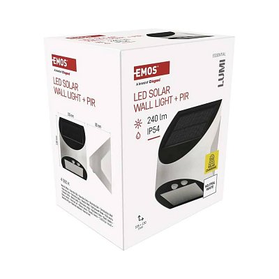 Solární LED svítidlo, PIR, IP54, 240lm, neutrální bílá