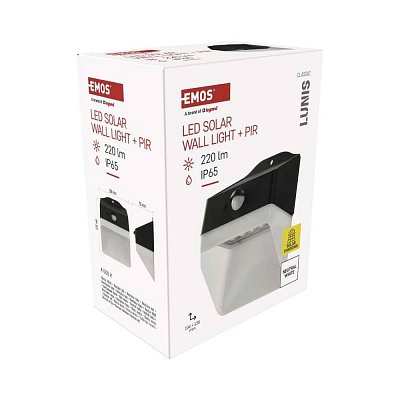 Solární LED svítidlo, PIR, IP65, 220lm, neutrální bílá