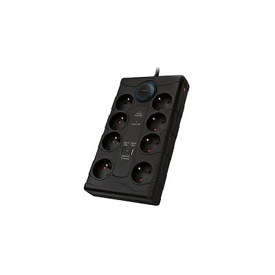 Prodlužovací kabel s přepěťovou ochranou, 8x zásuvka, USB A+C, 2m, černý