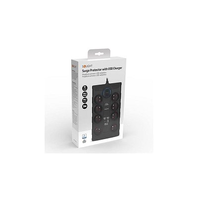 Prodlužovací kabel s přepěťovou ochranou, 8x zásuvka, USB A+C, 2m, černý