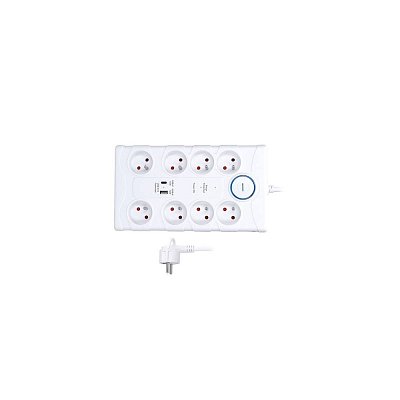 Prodlužovací kabel s přepěťovou ochranou, 8x zásuvka, USB A+C, 2m, bílý