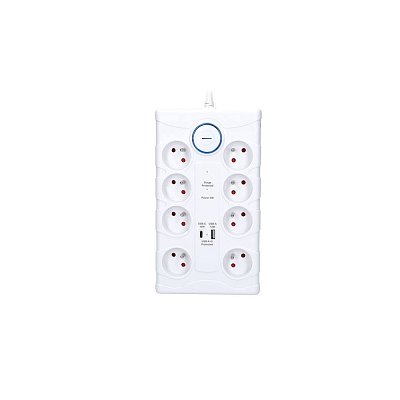 Prodlužovací kabel s přepěťovou ochranou, 8x zásuvka, USB A+C, 2m, bílý