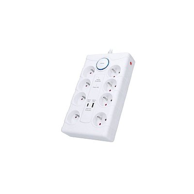 Prodlužovací kabel s přepěťovou ochranou, 8x zásuvka, USB A+C, 2m, bílý