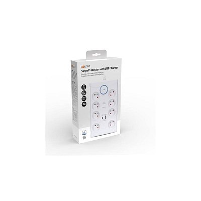Prodlužovací kabel s přepěťovou ochranou, 8x zásuvka, USB A+C, 2m, bílý