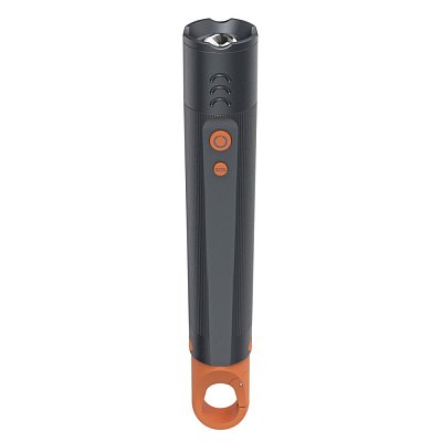 LED svítilna, hliníková, 600 lm / 250 m, 4 režimy + SOS, IP44, zoom, karabinka, 3x AAA baterie