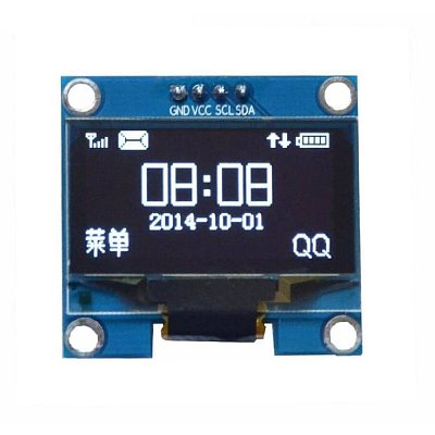 Grafický OLED diplej s rozlišením 128x64 bodů, komunikuje skrze I2C sběrnici